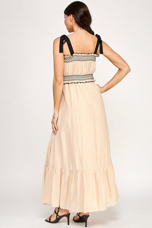 D5314 Smocked Maxi Dress with Tie Straps