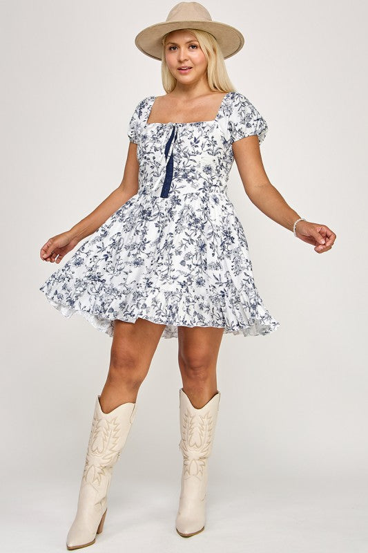D5420X-1 Corset Waist Puff Sleeve Mini Dress