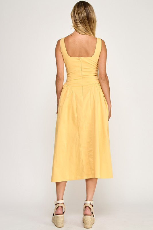 D5564 Crinoline-Lined Sleeveless Midi Dress