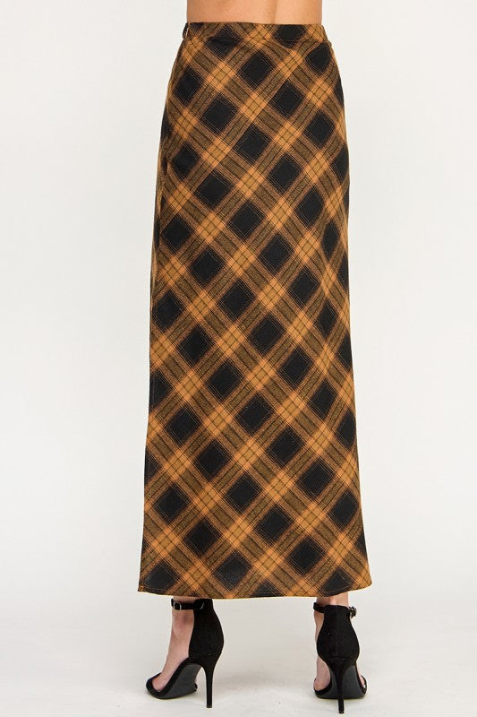 S5396 Plaid Side-Slit Long Skirt