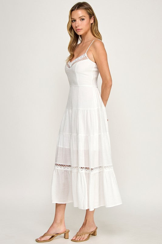 Lace Trim Flowy Midi Dress