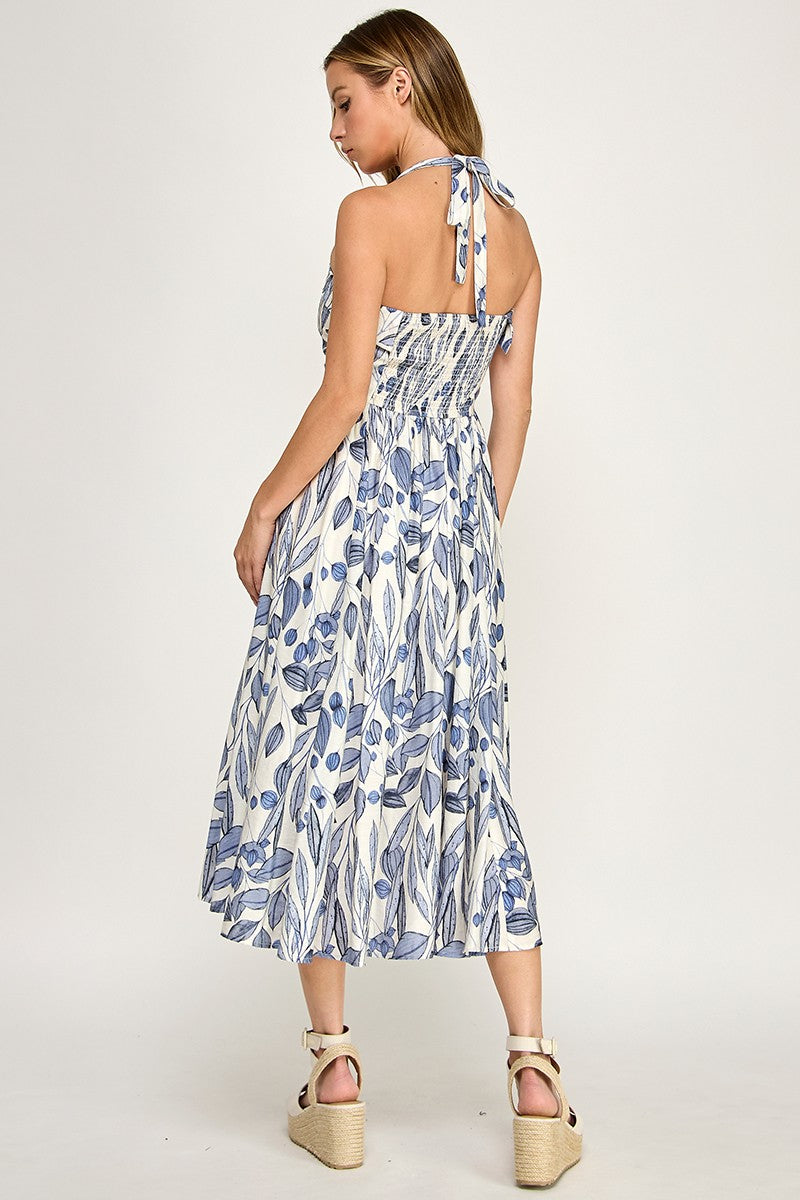 D5526-2 Floral Halter Bell Dress