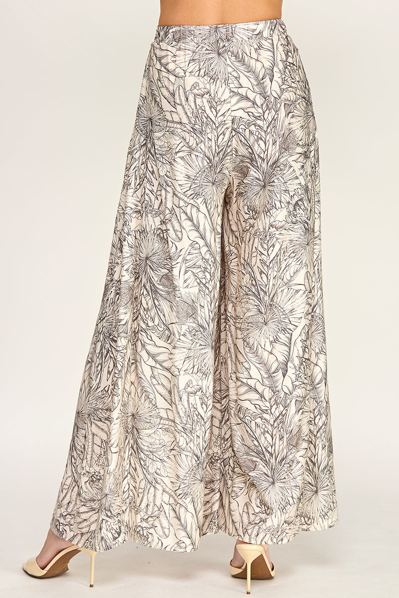 P5237-2 Leaf Print Wide Leg Pants