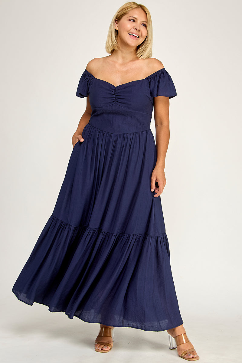 D5398X-1 Flutter Sleeve Smocked Midi Dress