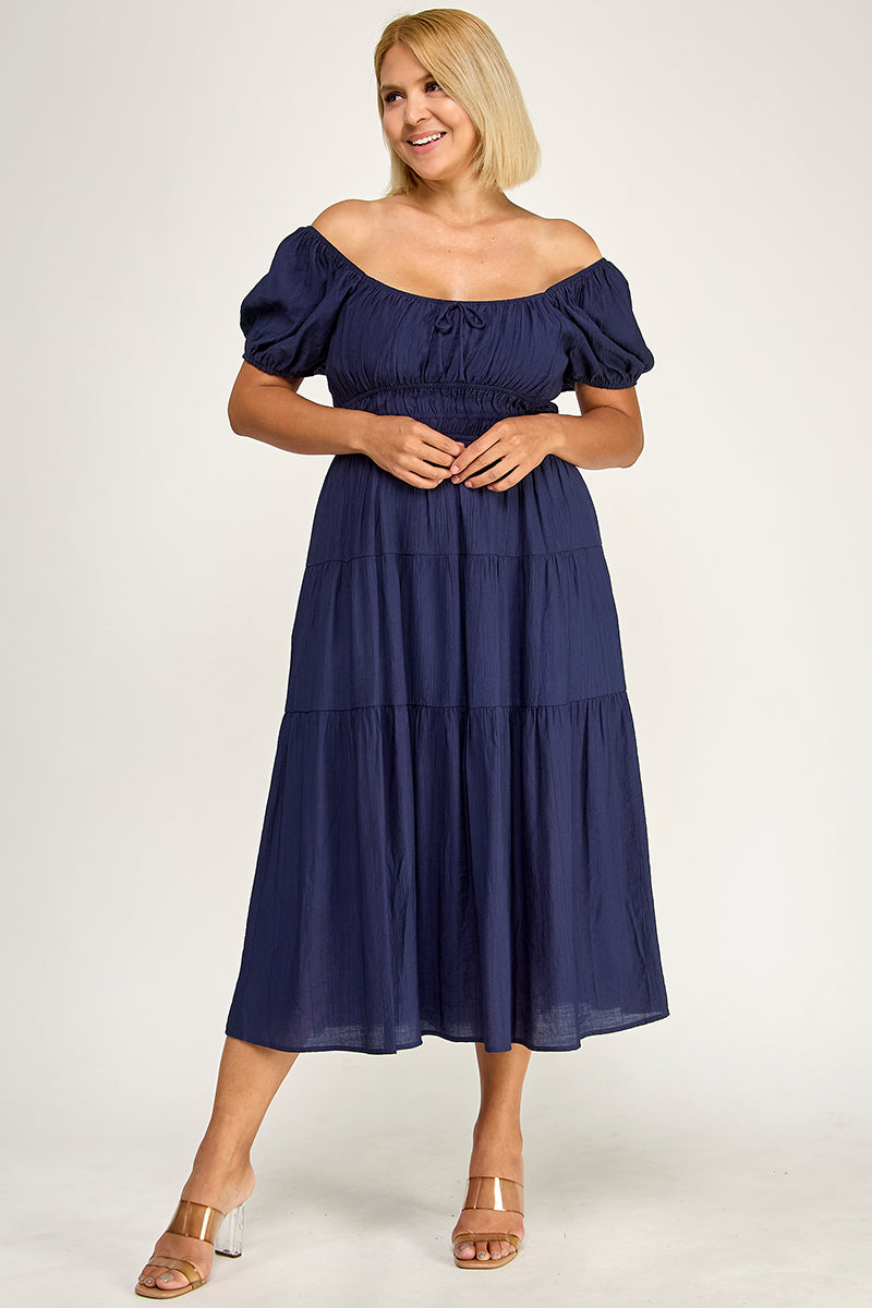D5623X Bubble Sleeve Peasant Midi Dress