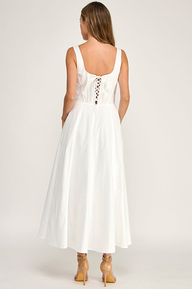 D5780 Corset Bodice Fit & Flare Midi Dress