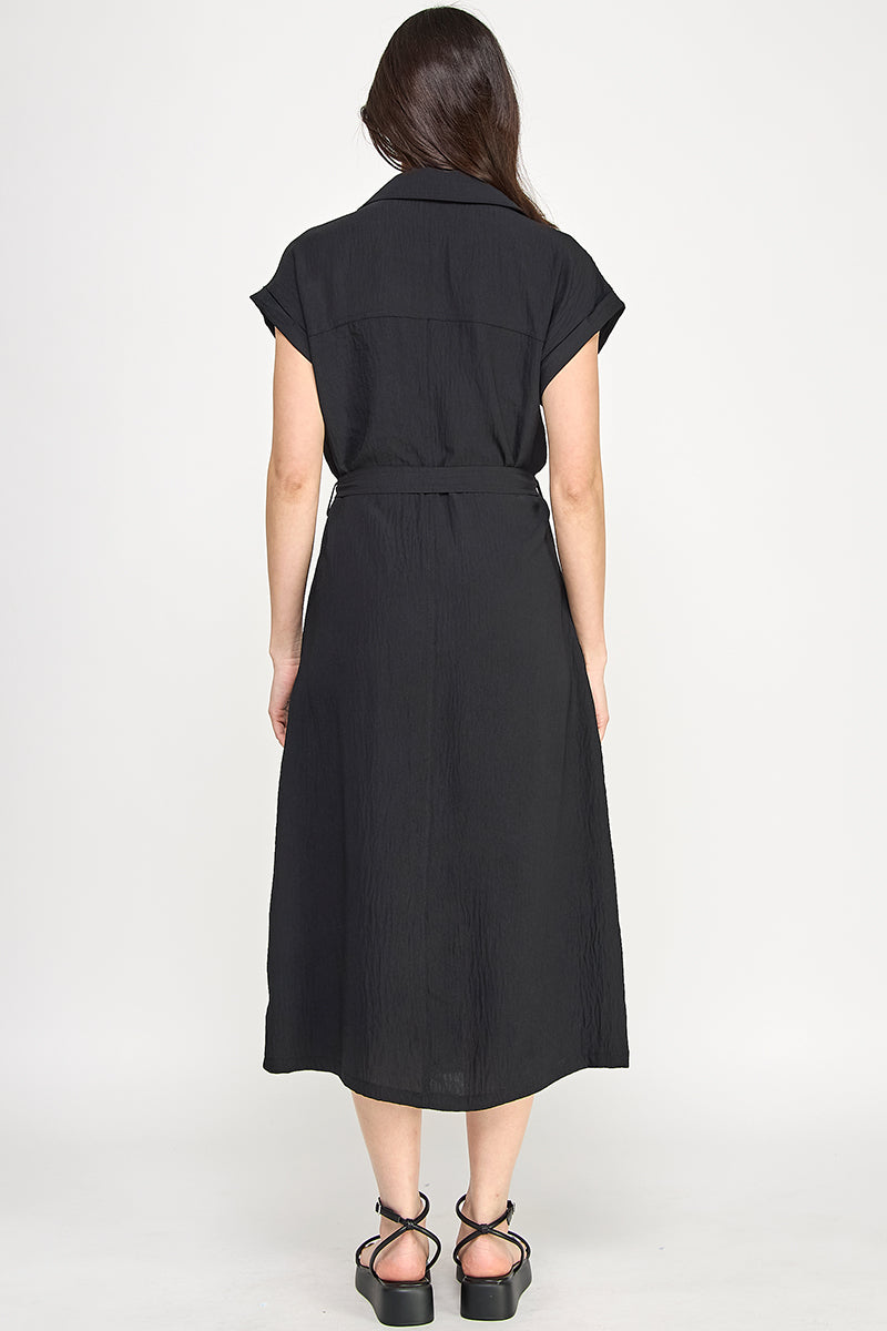 D5266-1 Front Tied Buttoned Short Sleeve Dress