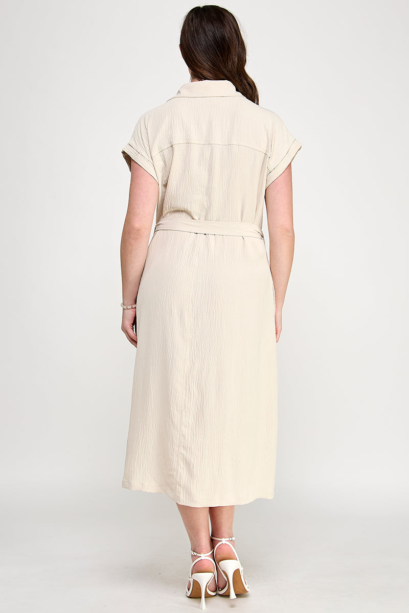 D5266X-1 Plus Size Front Tied Buttoned Short Sleeve Dress