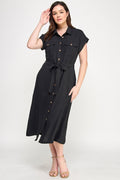 D5266X-1 Plus Size Front Tied Buttoned Short Sleeve Dress