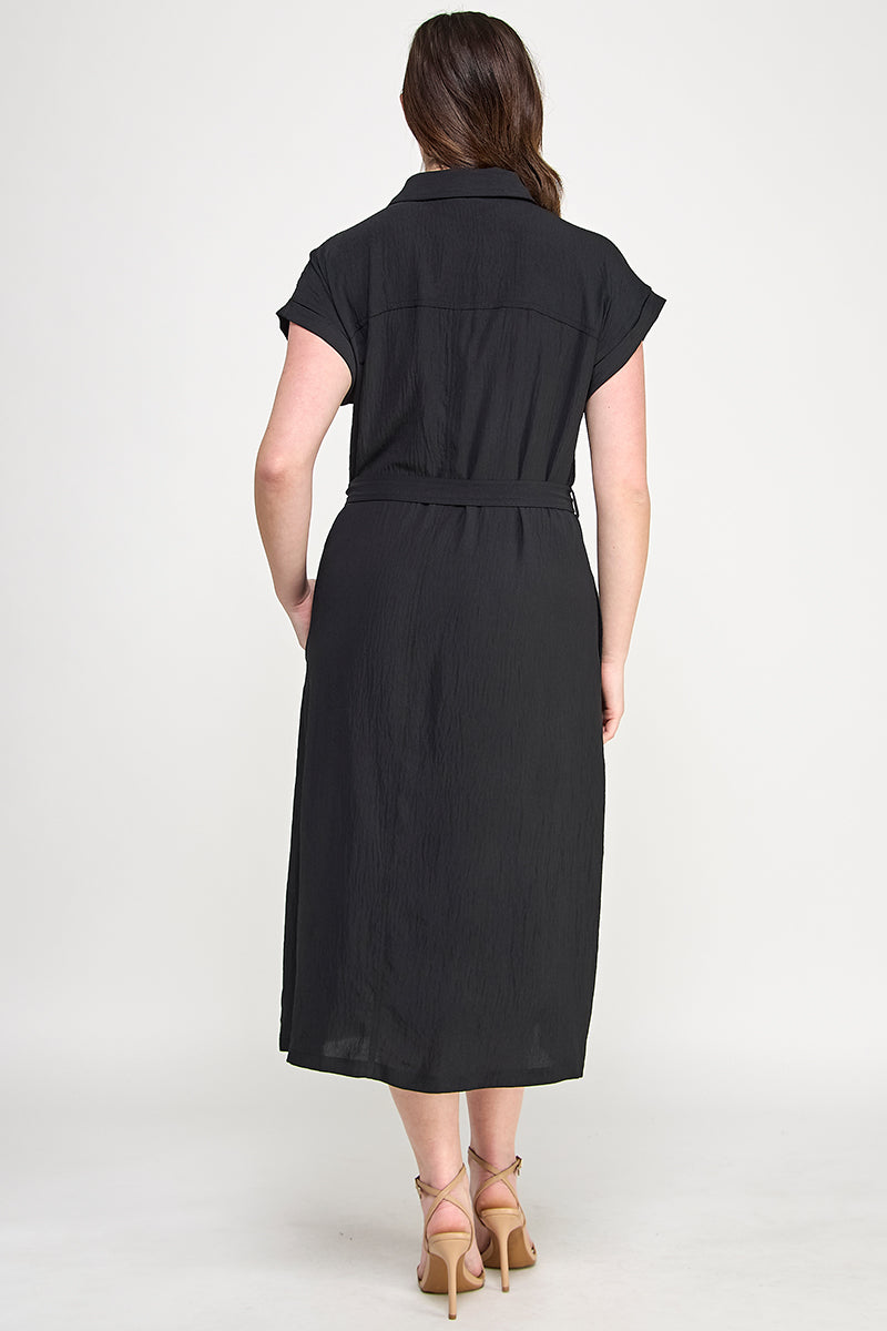D5266X-1 Plus Size Front Tied Buttoned Short Sleeve Dress