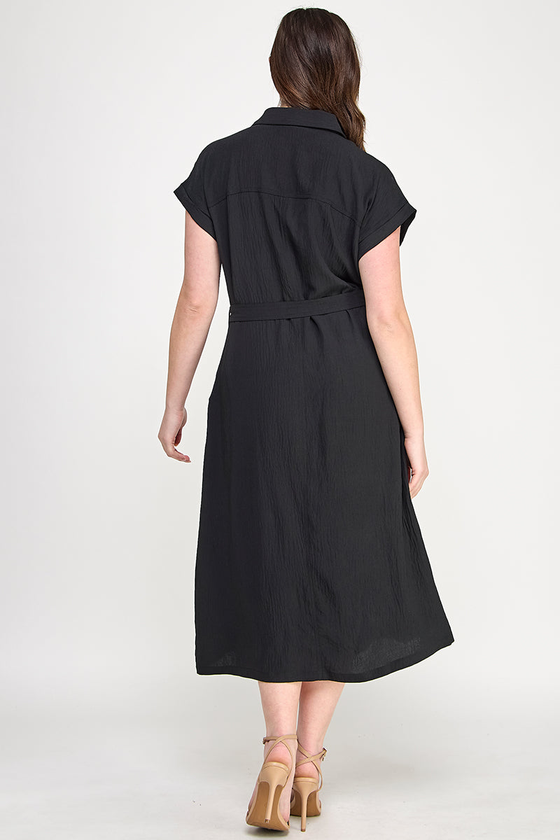 D5266X-1 Plus Size Front Tied Buttoned Short Sleeve Dress