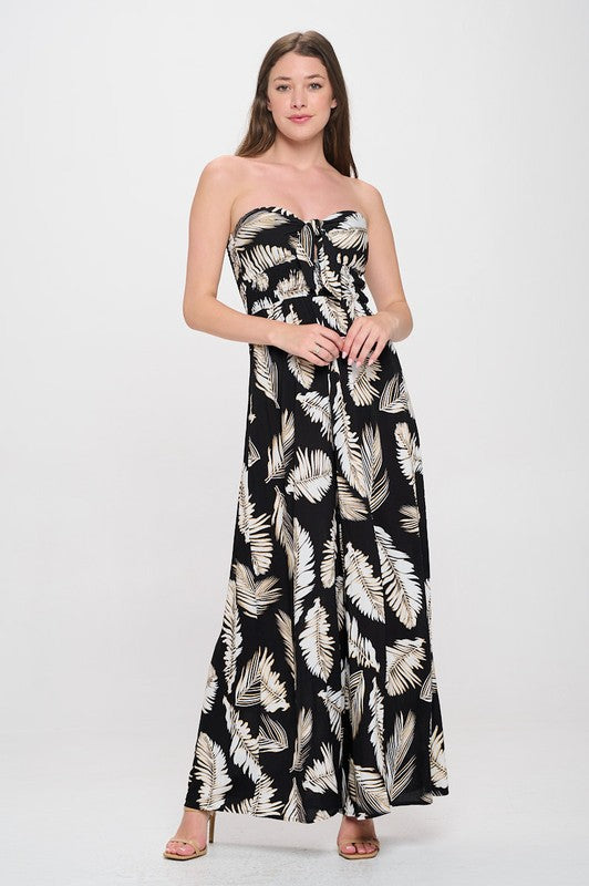 R5285S Strapless Jumpsuit Leaf Printed