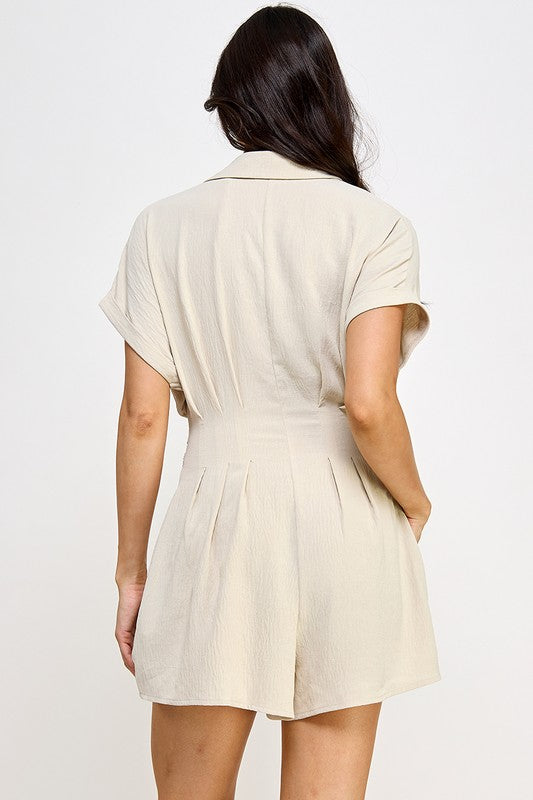 R4661-1 Crinkle Textured Dolman Sleeve Shirt Belted Romper