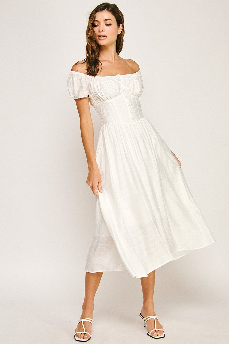 Woman wearing a dress on a white background