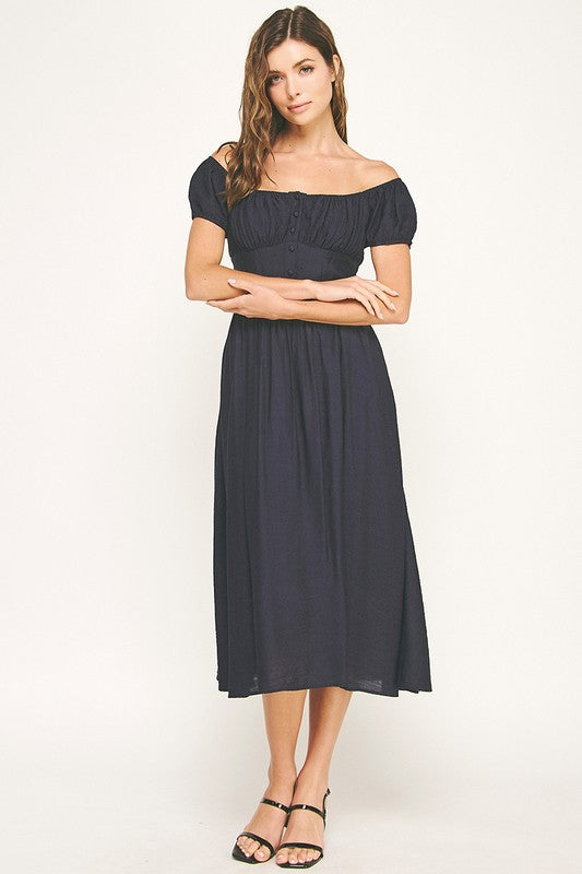 Woman wearing a dress on a white background