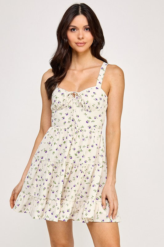 Floral Open Back Tie Mini Dress