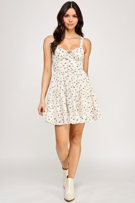 Floral Open Back Tie Mini Dress