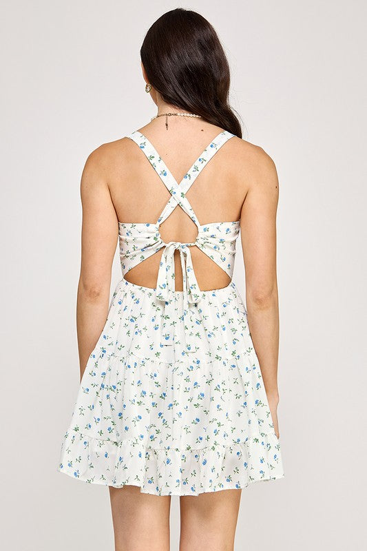 Floral Open Back Tie Mini Dress