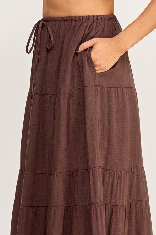 S5447 Linen Maxi Skirt with Inserted Pockets