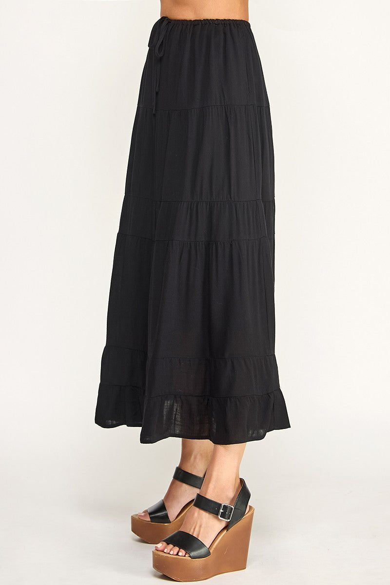 S5447 Linen Maxi Skirt with Inserted Pockets