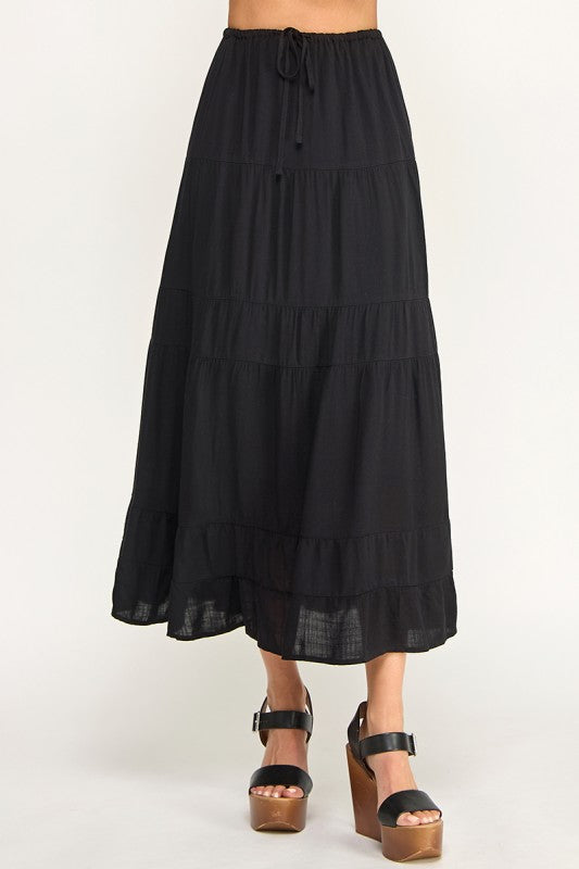 S5447 Linen Maxi Skirt with Inserted Pockets