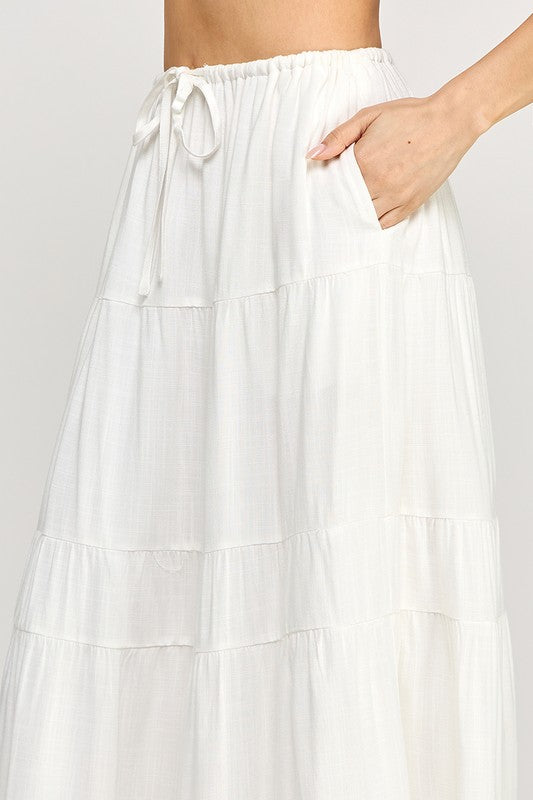 S5447 Linen Maxi Skirt with Inserted Pockets