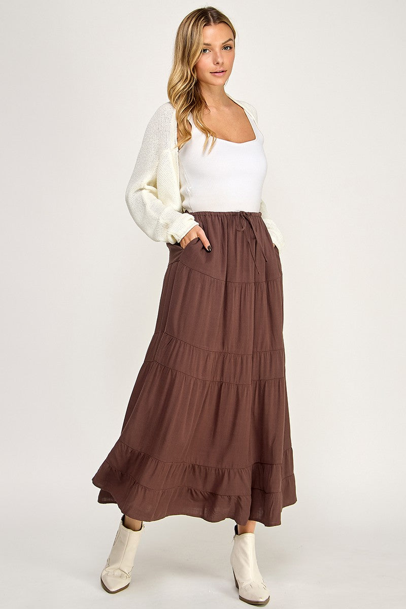 S5447 Linen Maxi Skirt with Inserted Pockets