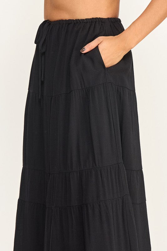 S5447 Linen Maxi Skirt with Inserted Pockets