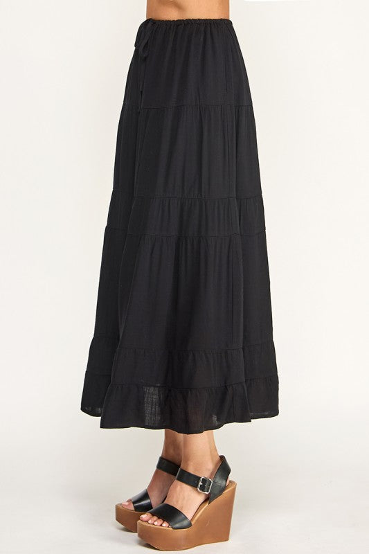 S5447 Linen Maxi Skirt with Inserted Pockets