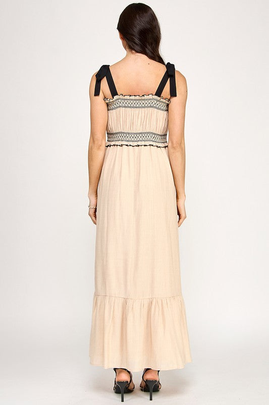 D5314 Smocked Maxi Dress with Tie Straps