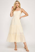 D5553 Lace Trim Tiered Midi Dress