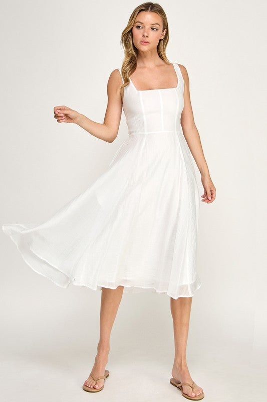 D5544 Square Neck Midi Dress