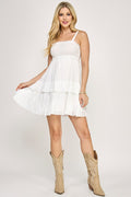 D5493 Smocked Tiered Mini Dress