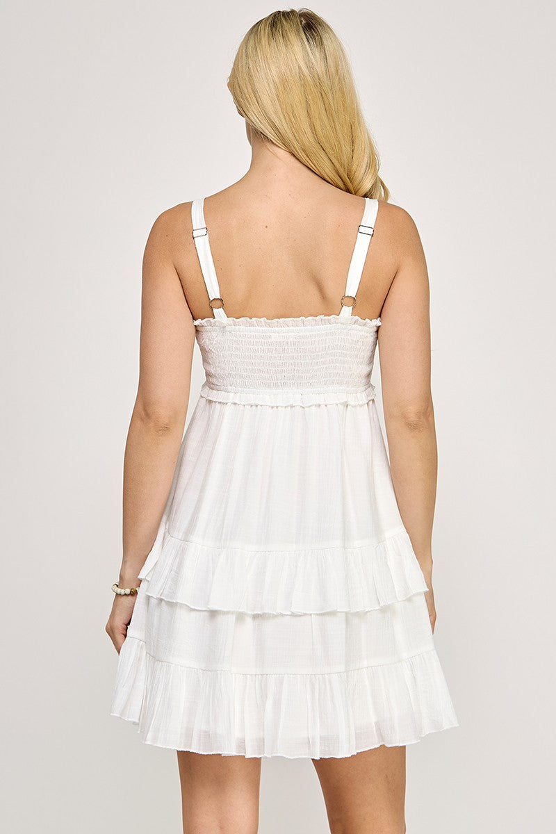 D5493 Smocked Tiered Mini Dress