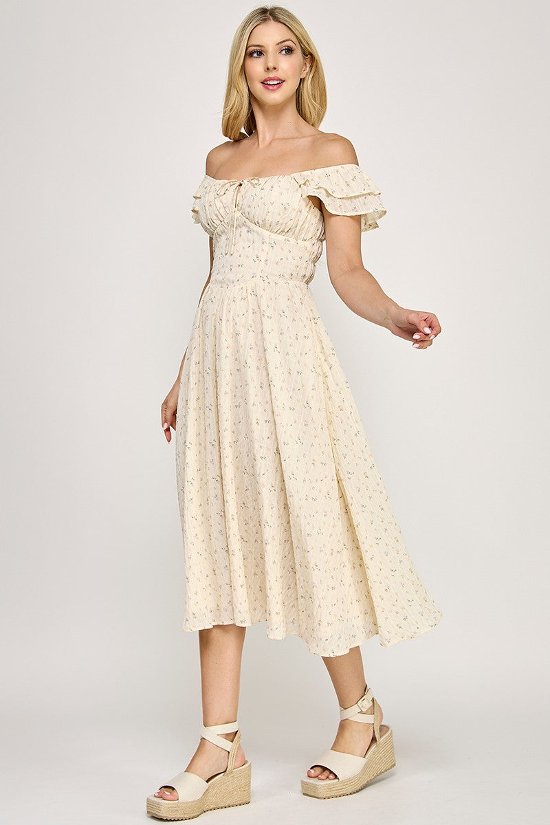 D5534S Flutter Sleeve Smocked Midi Dress