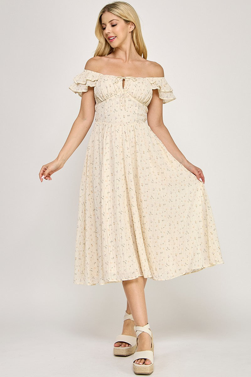 D5534S Flutter Sleeve Smocked Midi Dress