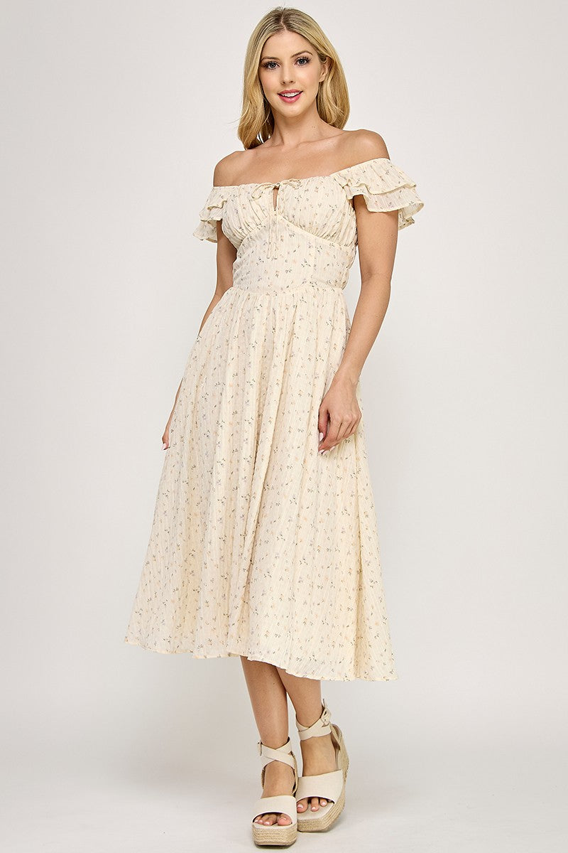D5534S Flutter Sleeve Smocked Midi Dress