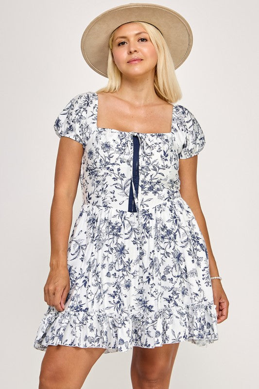 D5420X-1 Corset Waist Puff Sleeve Mini Dress