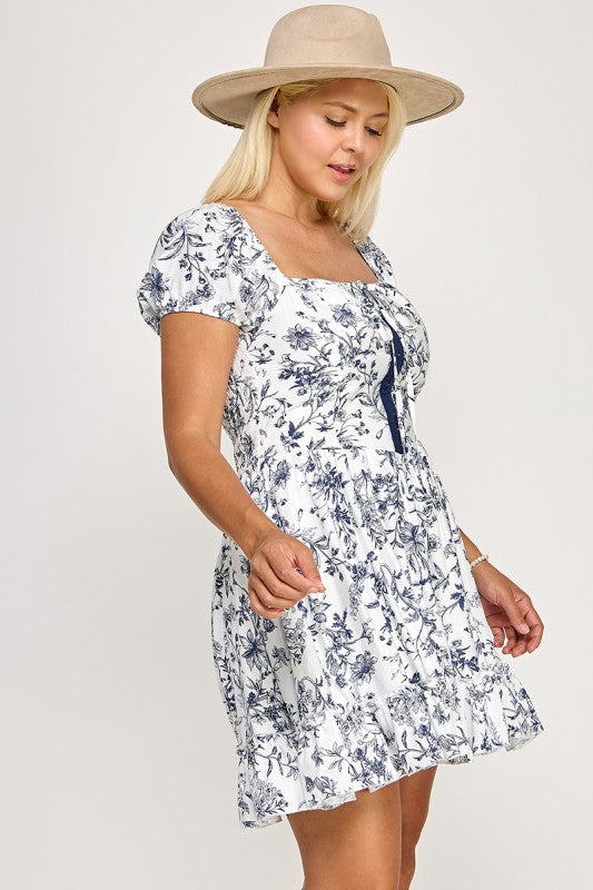 D5420X-1 Corset Waist Puff Sleeve Mini Dress