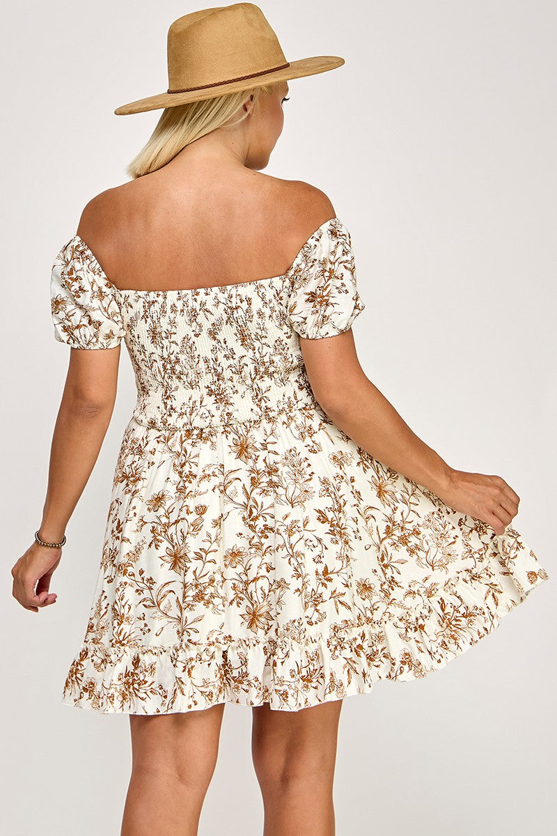 D5420X-1 Corset Waist Puff Sleeve Mini Dress