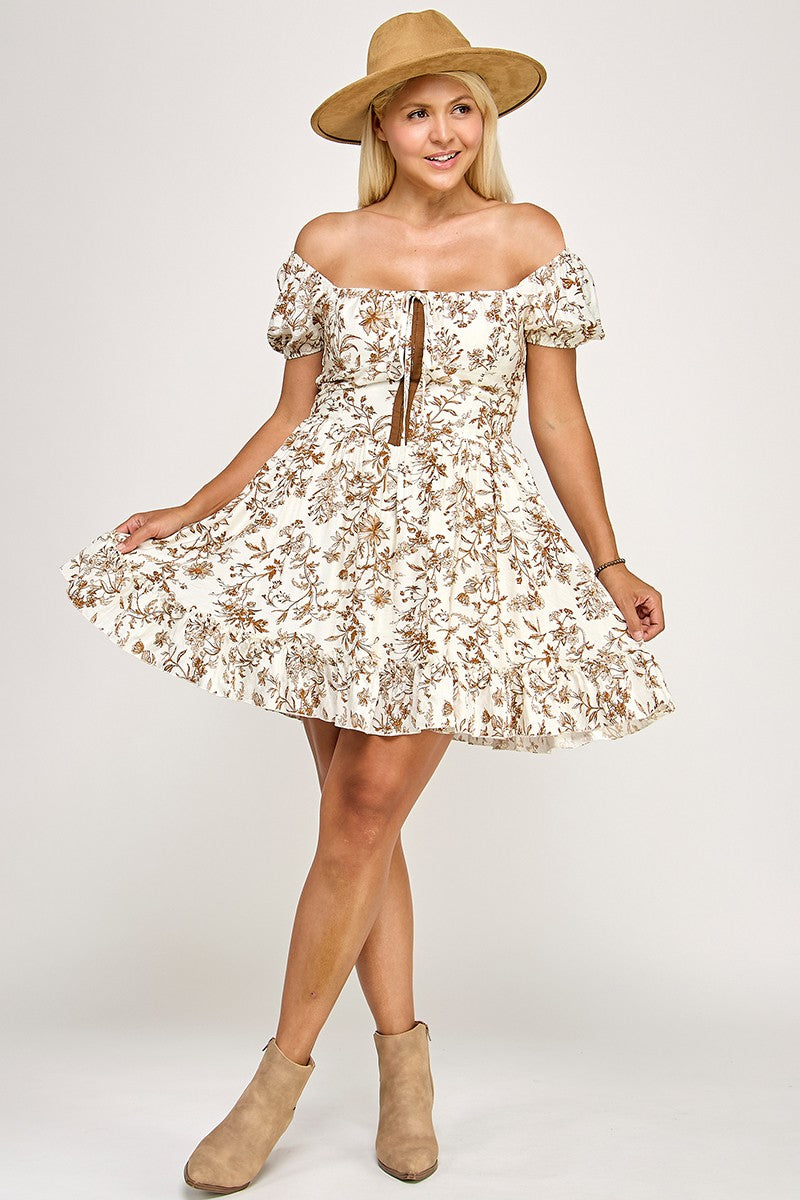 D5420X-1 Corset Waist Puff Sleeve Mini Dress