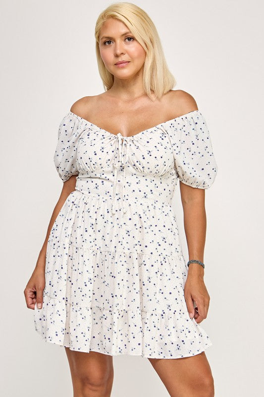 D5297X-1 Floral Smocked Puff Sleeve Mini Dress