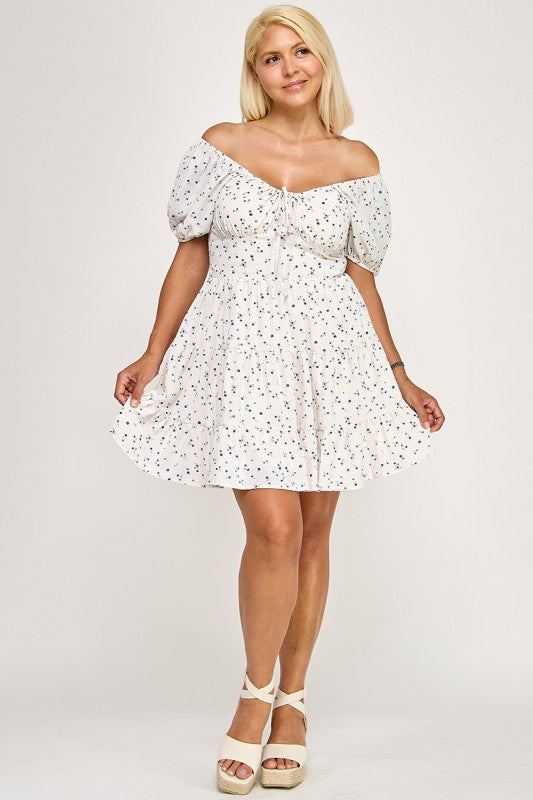 D5297X-1 Floral Smocked Puff Sleeve Mini Dress