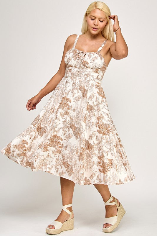 D5519X Printed Smocked Midi Dress