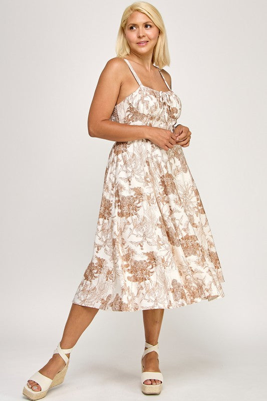 D5519X Printed Smocked Midi Dress