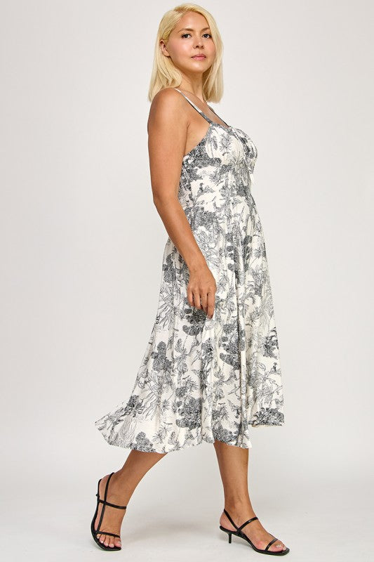 D5519X Printed Smocked Midi Dress