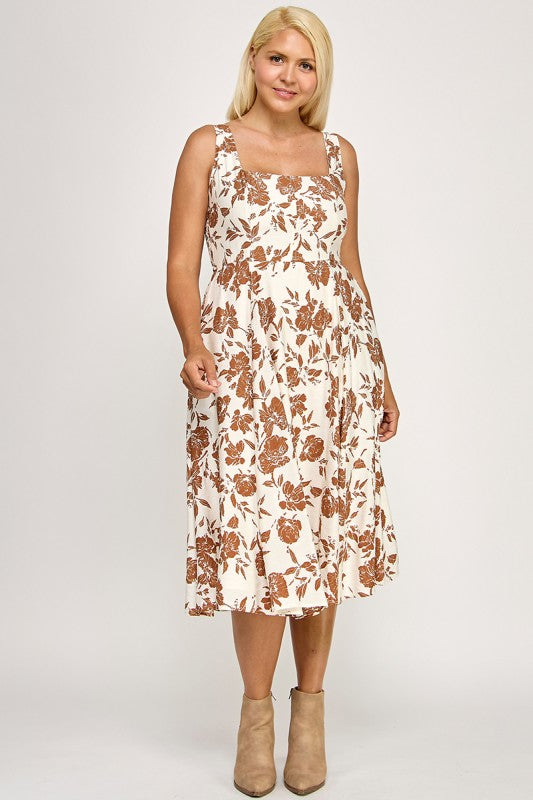 D5421X Crinkled Rose Print Dress with Pockets