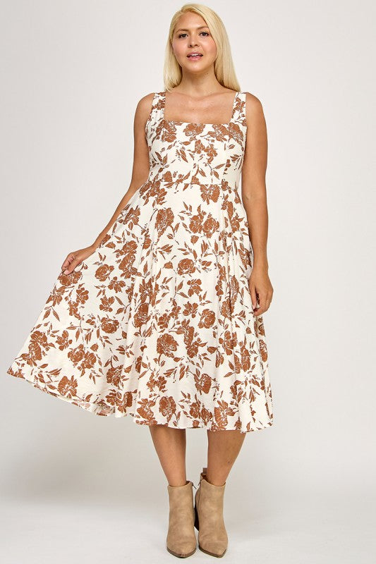 D5421X Crinkled Rose Print Dress with Pockets