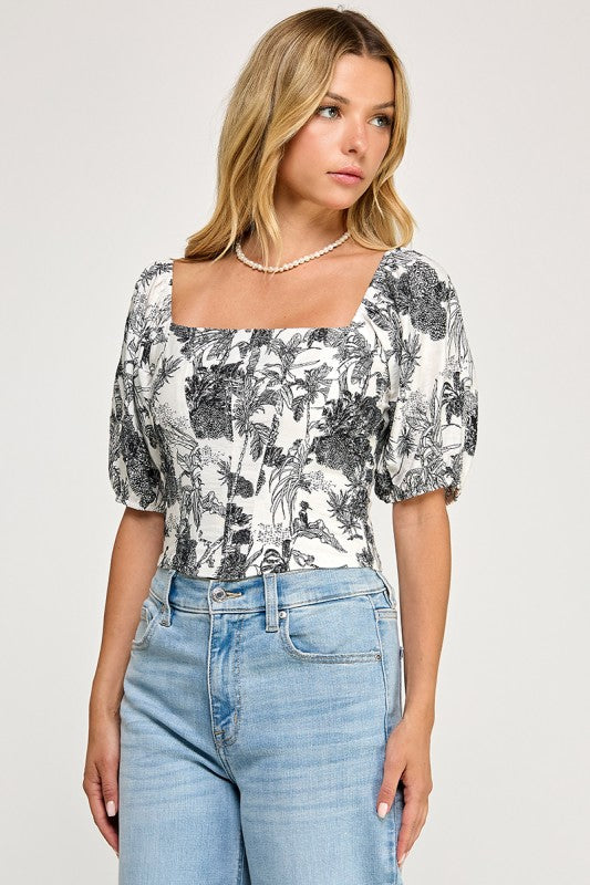T5547 Puff Sleeve Toile Corset Top