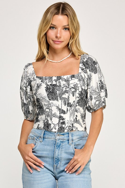 T5547 Puff Sleeve Toile Corset Top